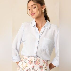 Be Cool Light Blue Striped Button-Up Shirt Rayon Linen Blend NWT Large